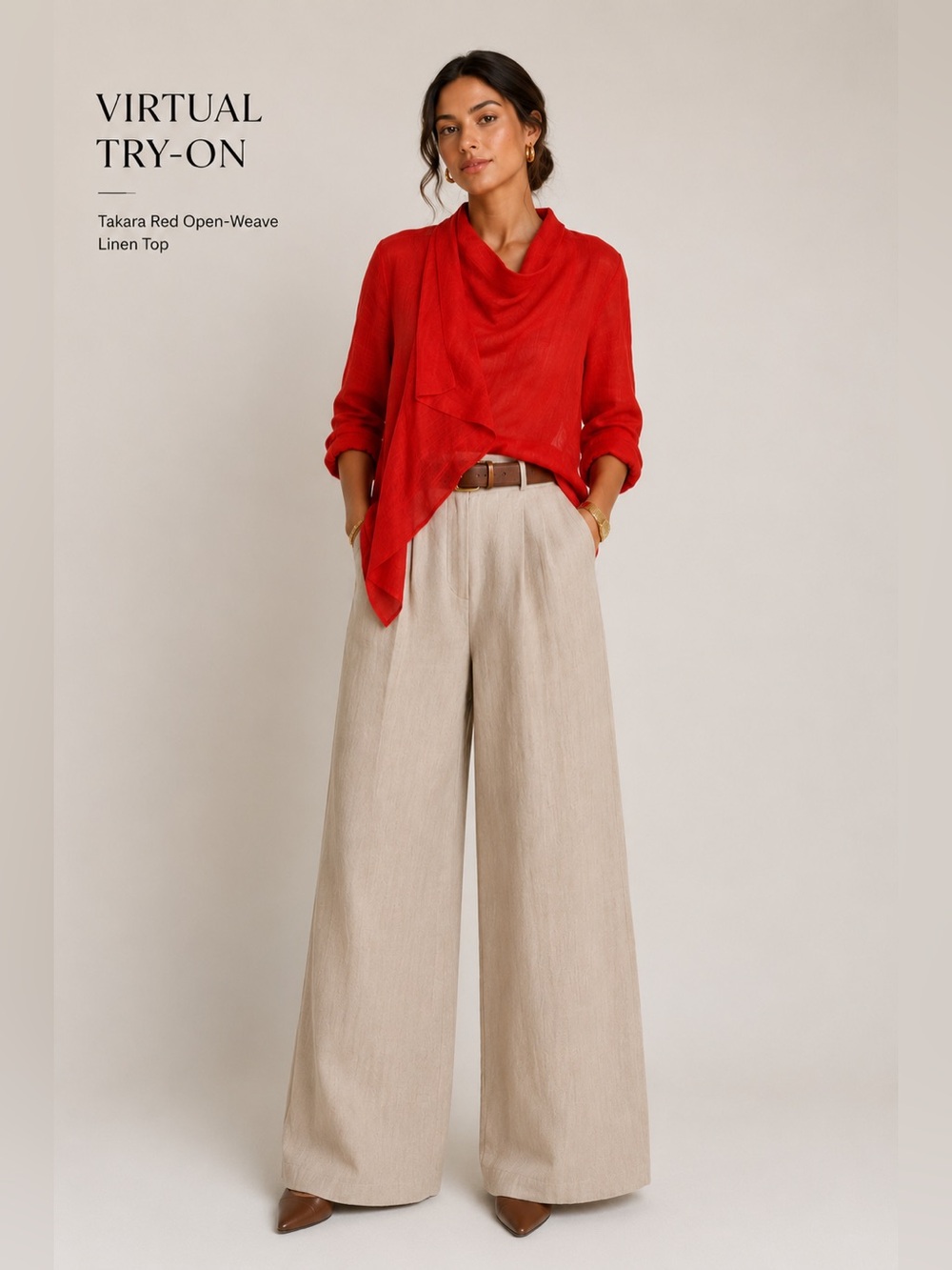 Takara Red Open-Weave Linen Top women’s asymmetric jacket tunic